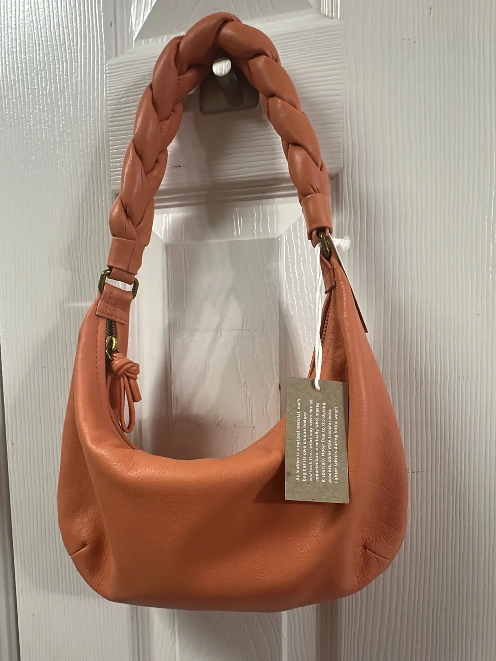 Madewell Leather Soft Small Braided Hobo bag in a peach orange. (Bags 17)